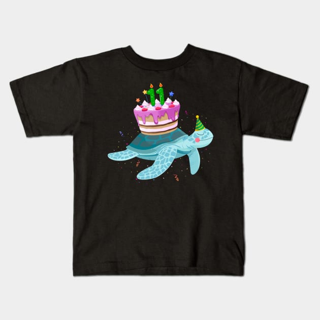 Turtle 11th Birthday 11 Years Old Turtle Reptiles Testudines Kids T-Shirt by Msafi